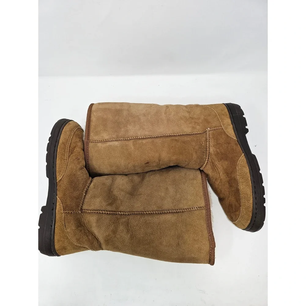 Womens Brown Suede Sheepskin‎ Lined Tall Winter Boots Size 7